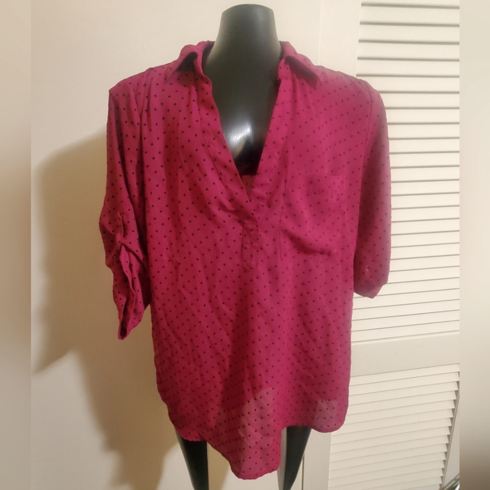 New York & Co. Raspberry polka dot top